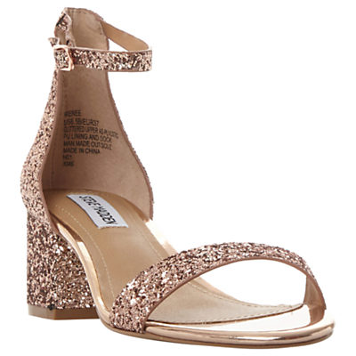 Steve Madden Irenee Two Part Glitter Block Sandals Rose Gold